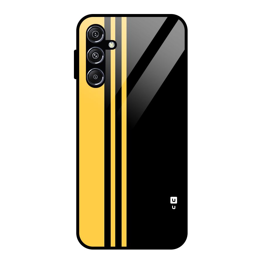 Minimal Yellow and Black Design Glass Back Case for Galaxy M34 5G