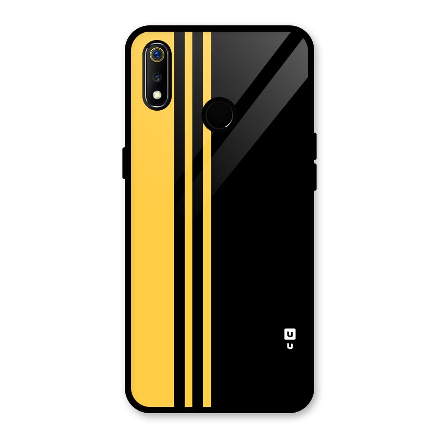 Minimal Yellow and Black Design Glass Back Case for Realme 3i