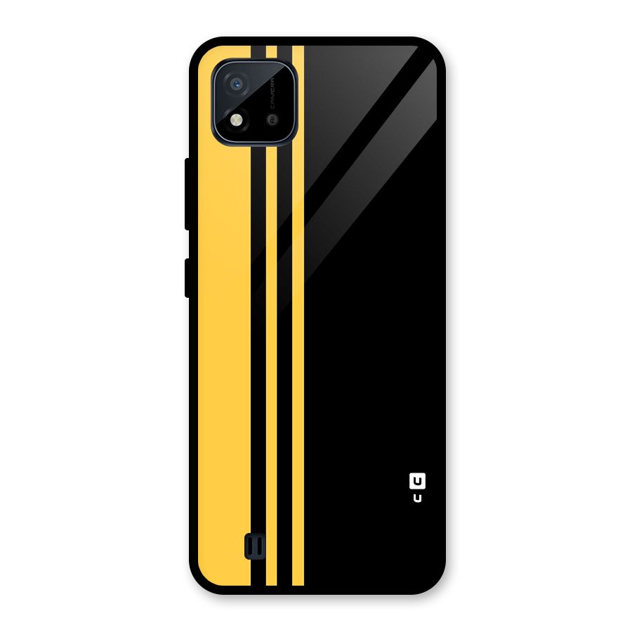 Minimal Yellow and Black Design Glass Back Case for Realme C11 2021