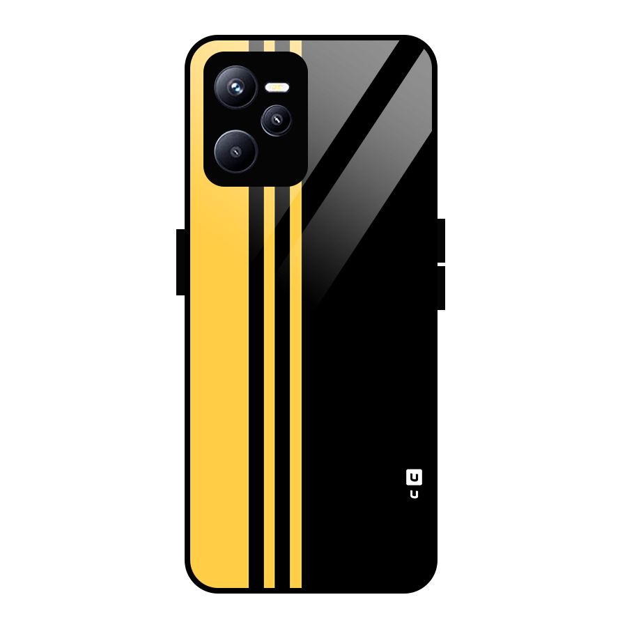 Minimal Yellow and Black Design Glass Back Case for Realme C35