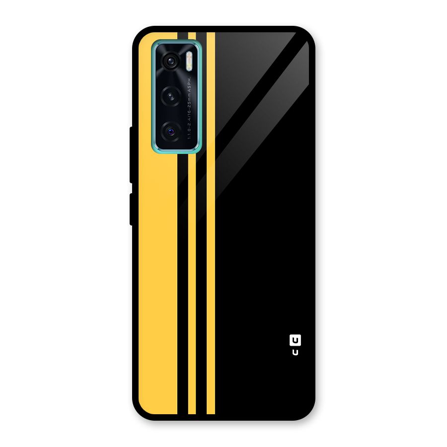 Minimal Yellow and Black Design Glass Back Case for Vivo V20 SE