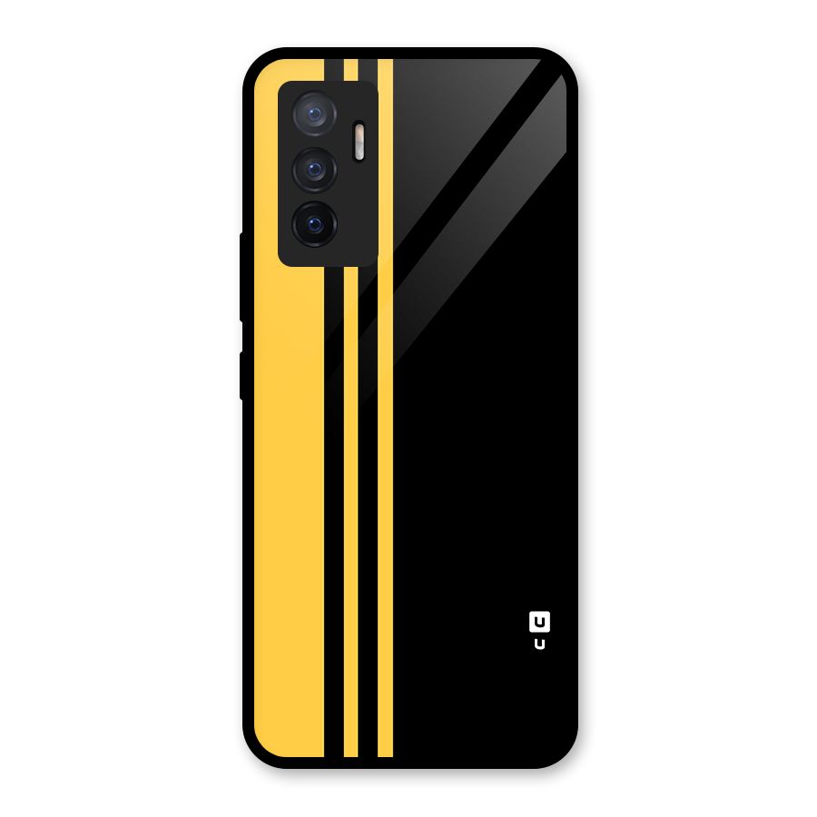 Minimal Yellow and Black Design Glass Back Case for Vivo V23e