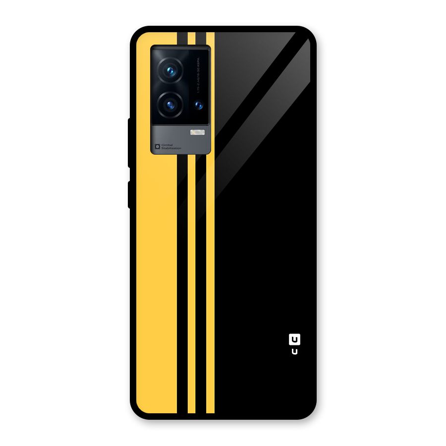 Minimal Yellow and Black Design Glass Back Case for iQOO 9 5G