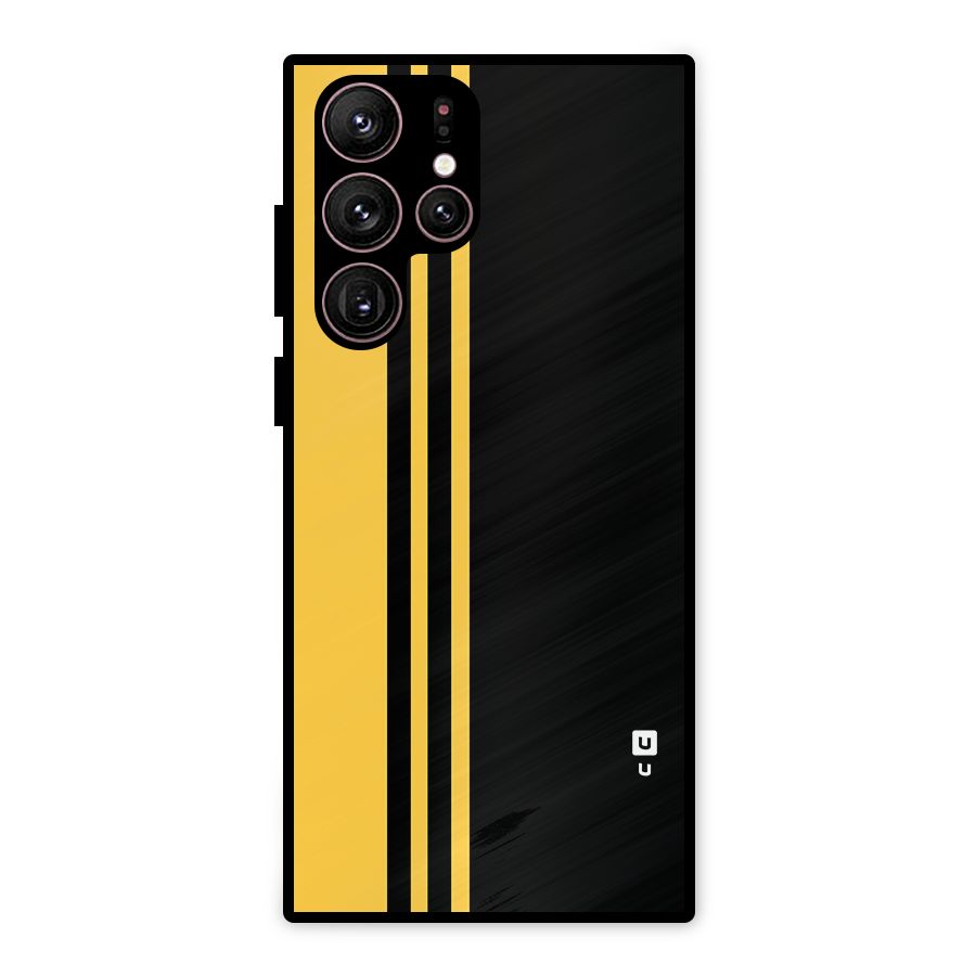 Minimal Yellow and Black Design Metal Back Case for Galaxy S22 Ultra 5G