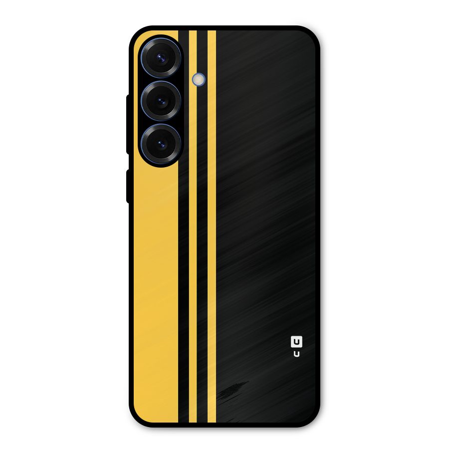 Minimal Yellow and Black Design Metal Back Case for Galaxy S25 Plus