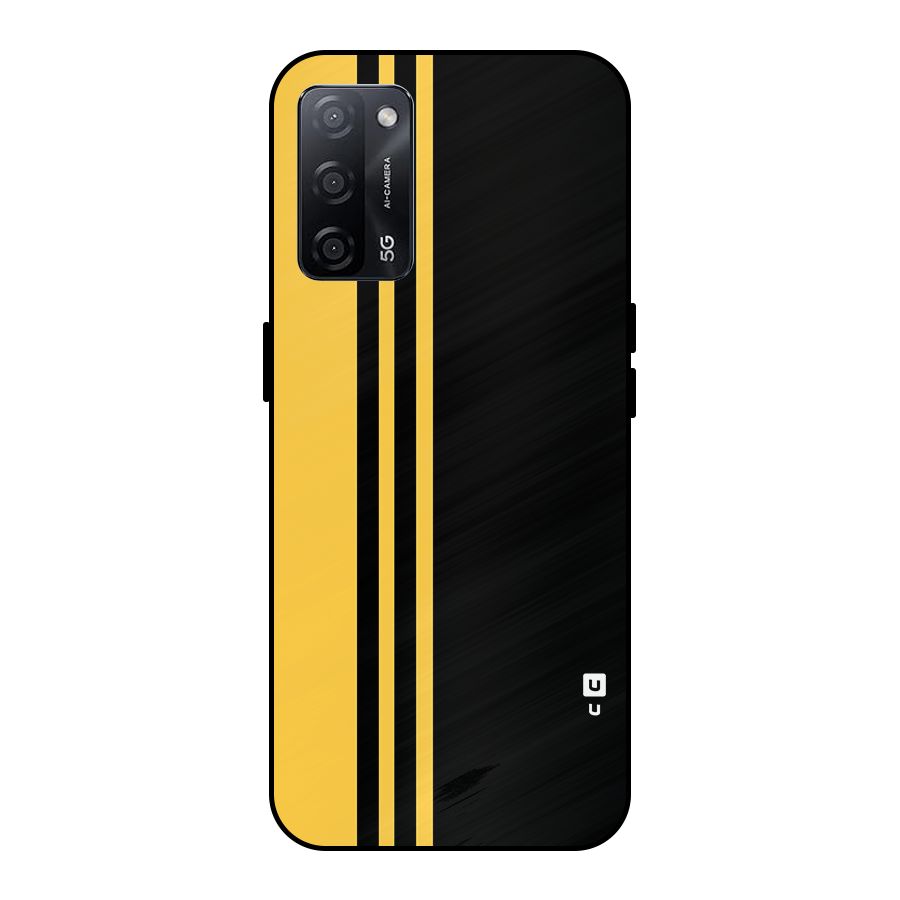 Minimal Yellow and Black Design Metal Back Case for Oppo A53s 5G