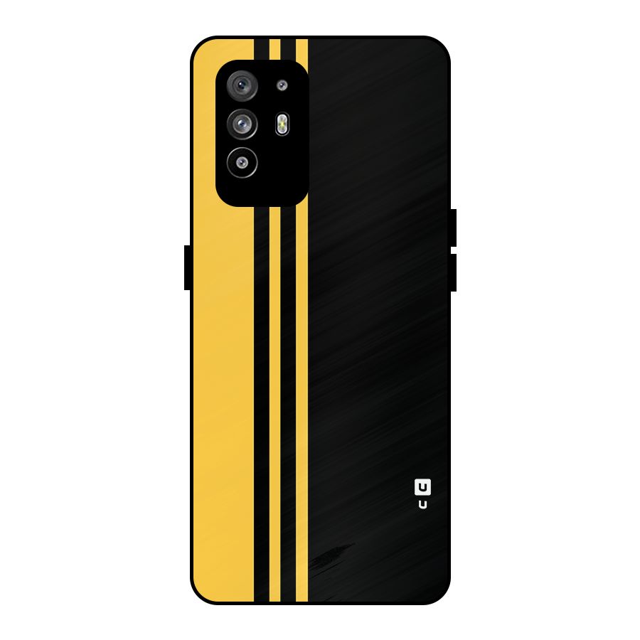 Minimal Yellow and Black Design Metal Back Case for Oppo F19 Pro Plus 5G