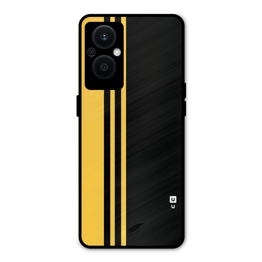 Minimal Yellow and Black Design Metal Back Case for Oppo F21 Pro 5G