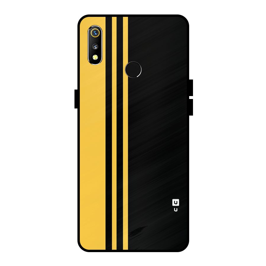 Minimal Yellow and Black Design Metal Back Case for Realme 3