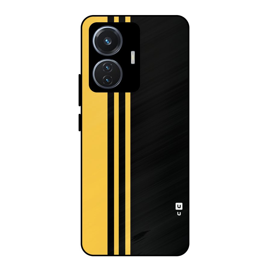 Minimal Yellow and Black Design Metal Back Case for Vivo T1 44W