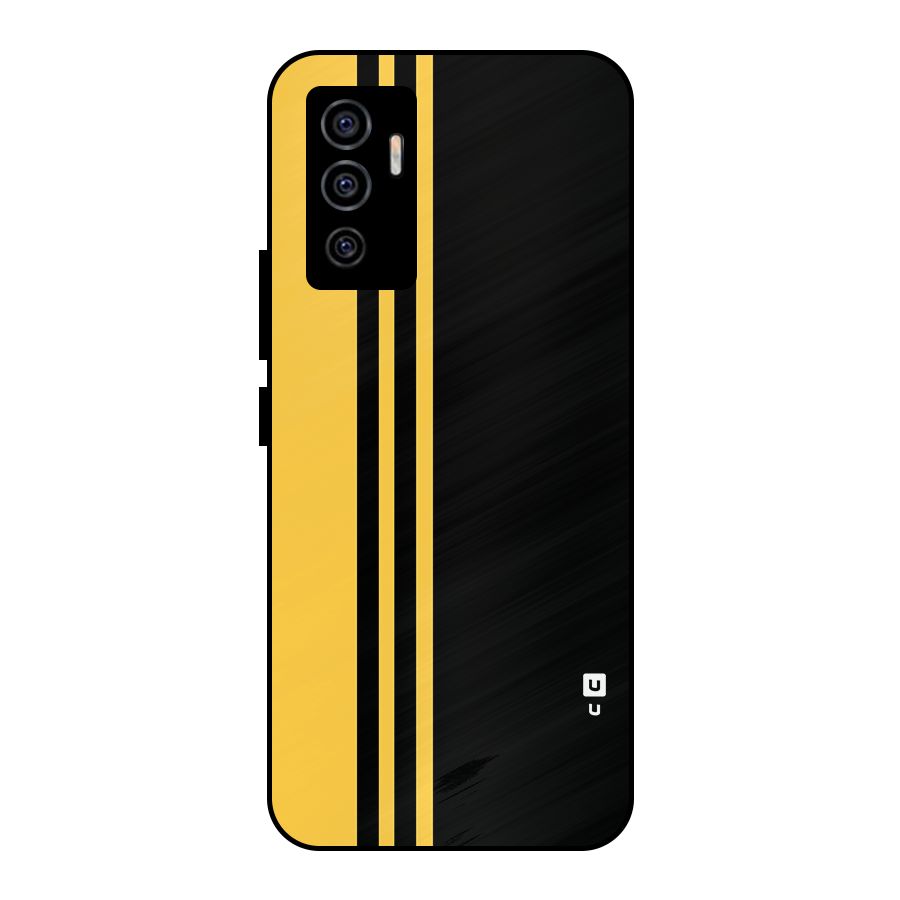 Minimal Yellow and Black Design Metal Back Case for Vivo V23e