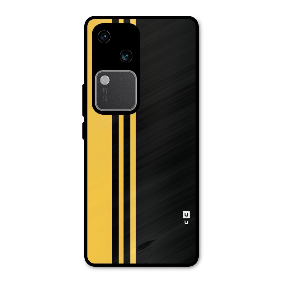 Minimal Yellow and Black Design Metal Back Case for Vivo V30 Pro