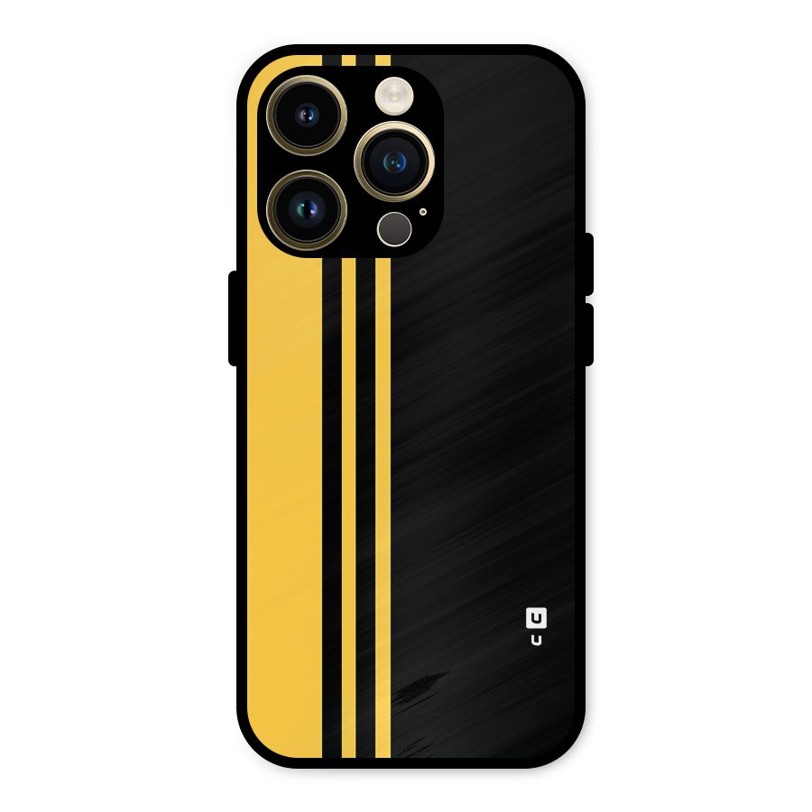 Minimal Yellow and Black Design Metal Back Case for iPhone 14 Pro