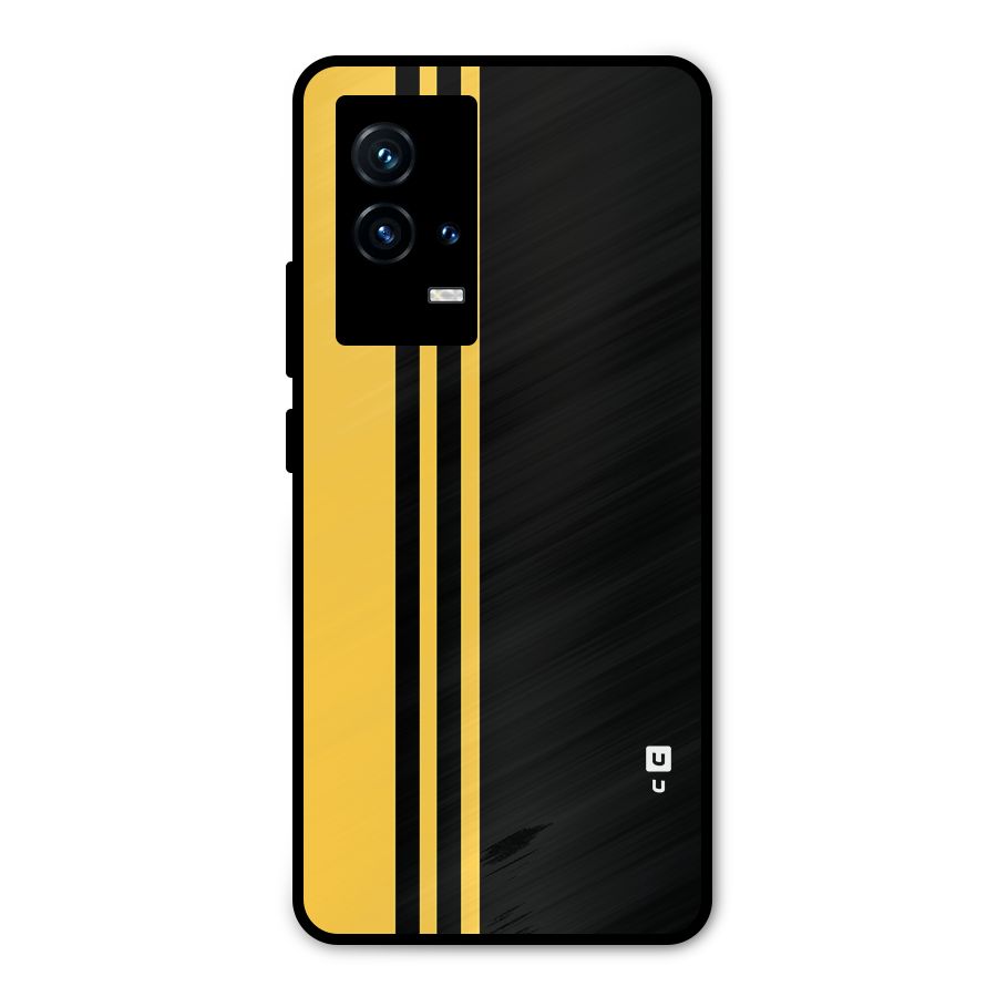Minimal Yellow and Black Design Metal Back Case for iQOO 9 5G