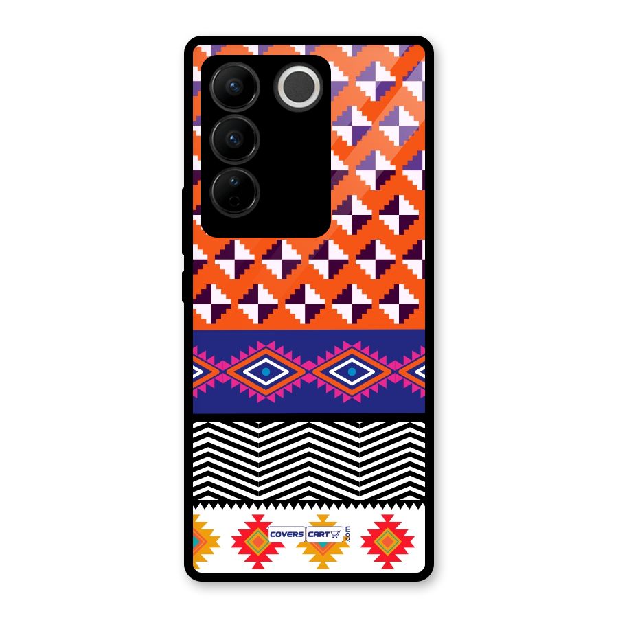 Mixed Pattern Aztec Glass Back Case for Vivo V27 Pro