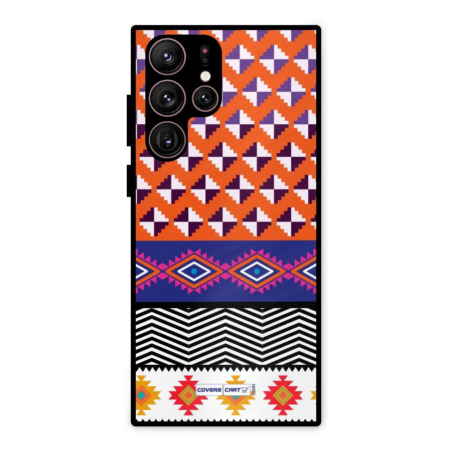 Mixed Pattern Aztec Metal Back Case for Galaxy S22 Ultra 5G