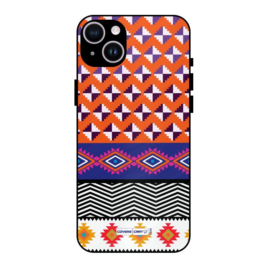 Mixed Pattern Aztec Metal Back Case for iPhone 14 Plus