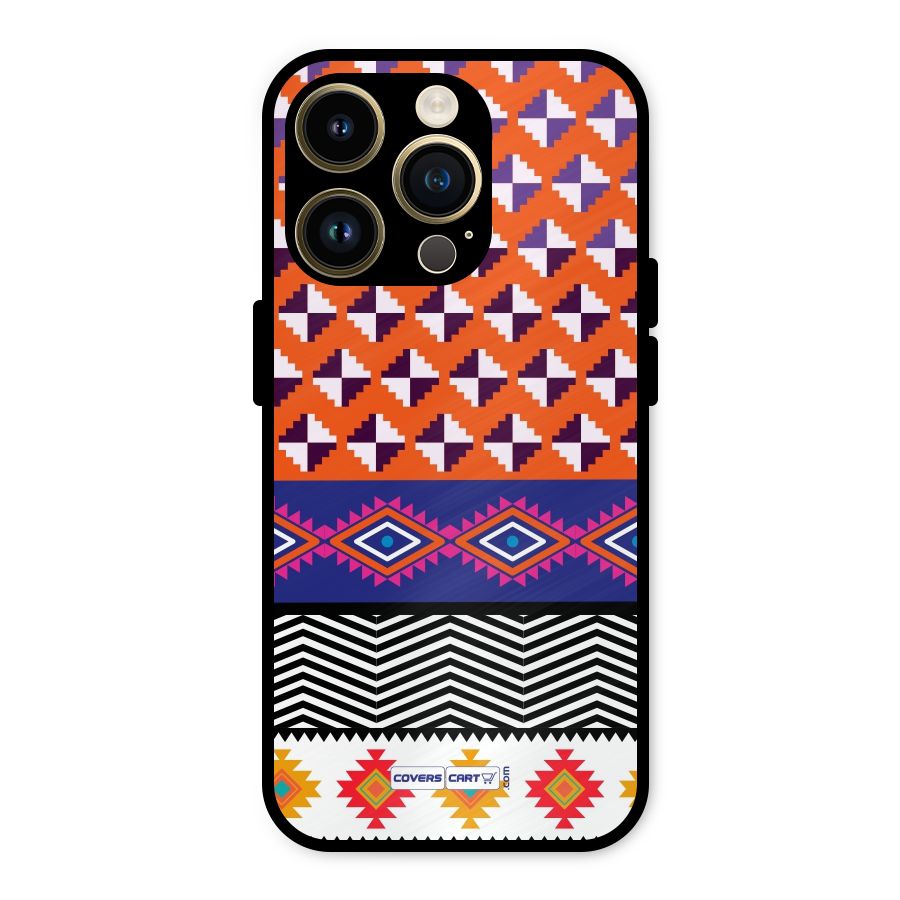 Mixed Pattern Aztec Metal Back Case for iPhone 14 Pro