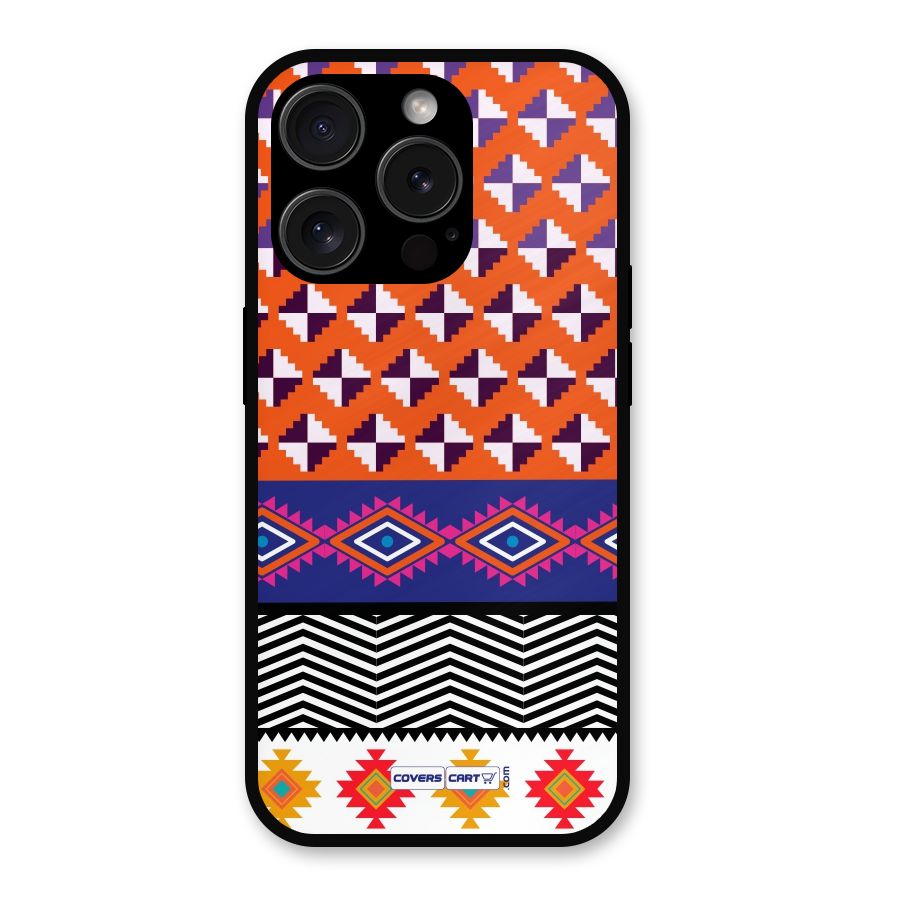 Mixed Pattern Aztec Metal Back Case for iPhone 15 Pro