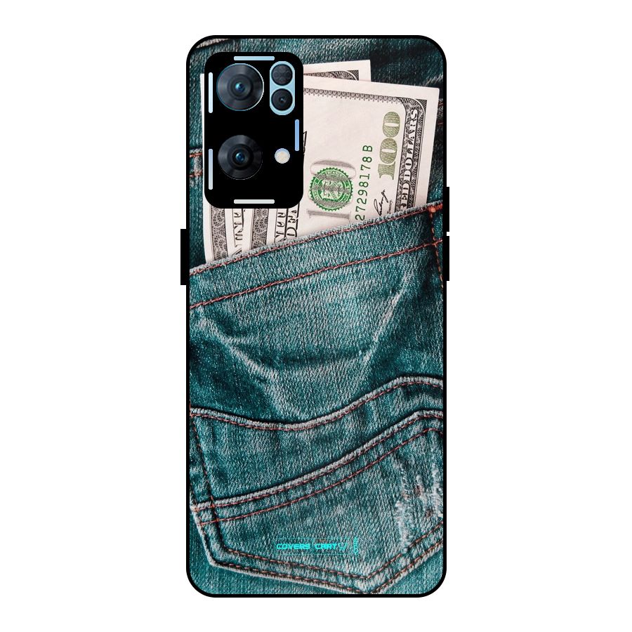 Money in Jeans Metal Back Case for Oppo Reno7 Pro 5G