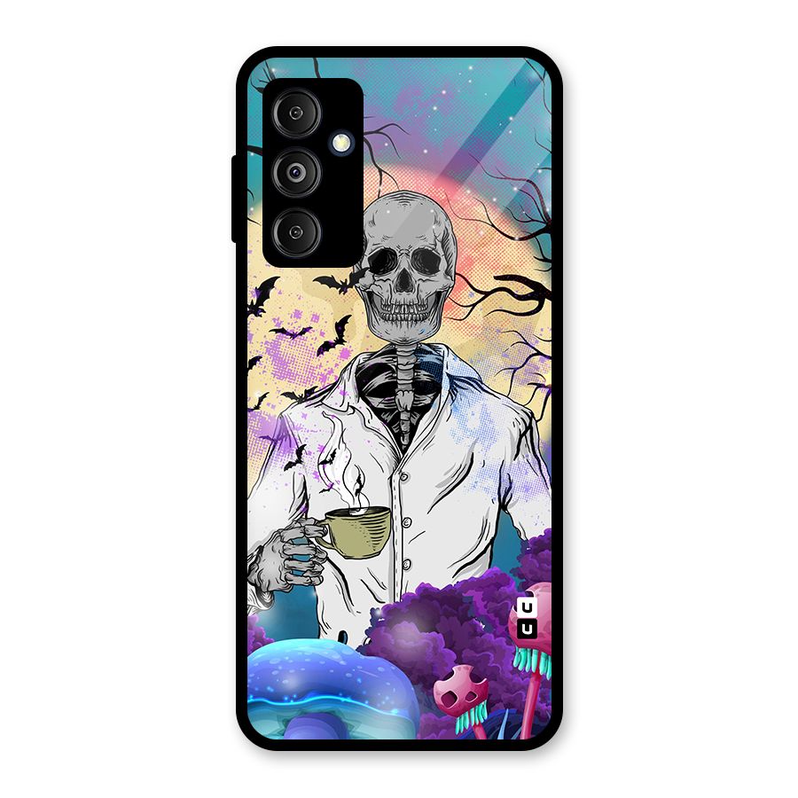 Morning Tea Skull Glass Back Case for Galaxy M14 5G