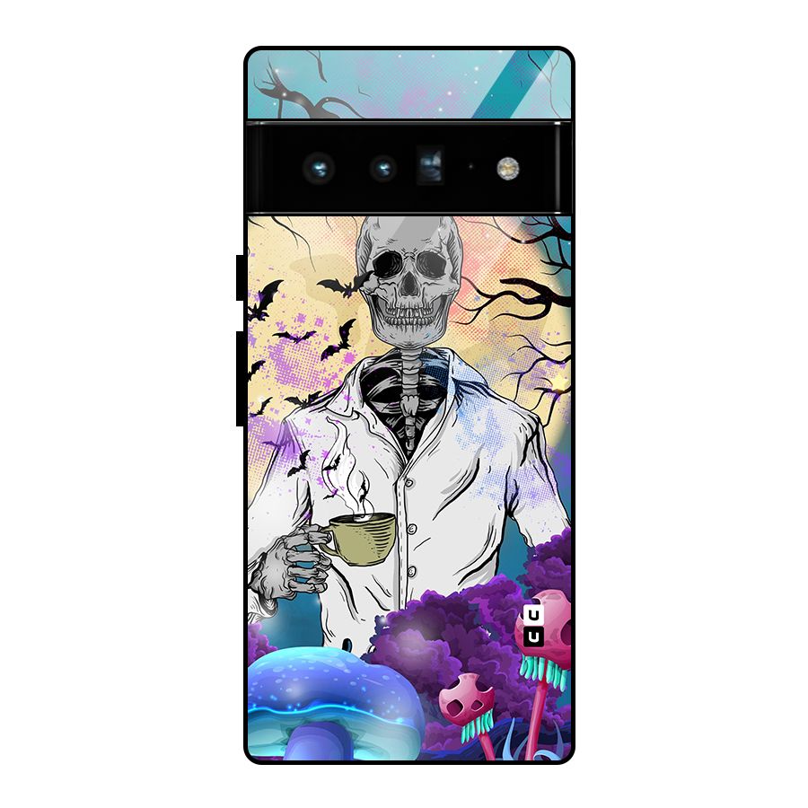 Morning Tea Skull Glass Back Case for Google Pixel 6 Pro
