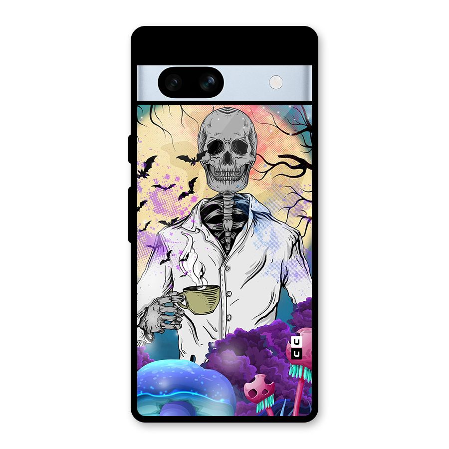 Morning Tea Skull Glass Back Case for Google Pixel 7a