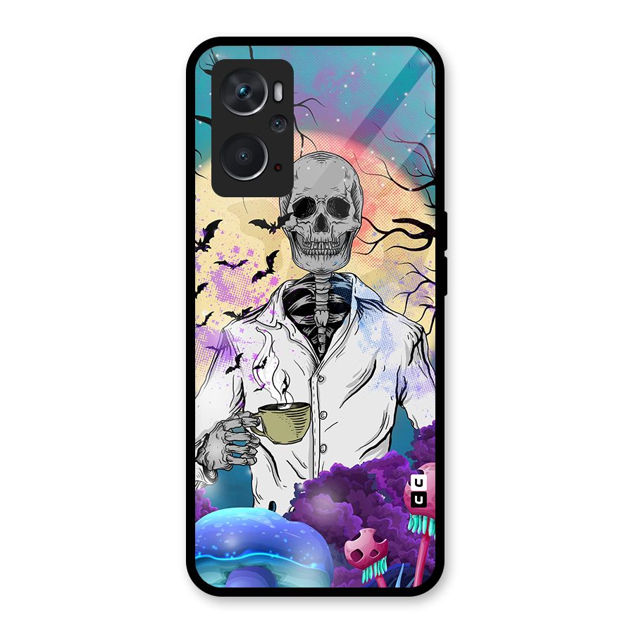 Morning Tea Skull Glass Back Case for Oppo K10 4G