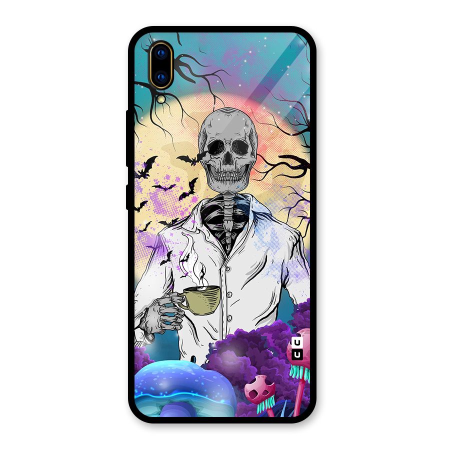 Morning Tea Skull Glass Back Case for Vivo V11 Pro