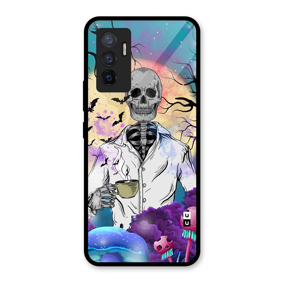 Morning Tea Skull Glass Back Case for Vivo V23e