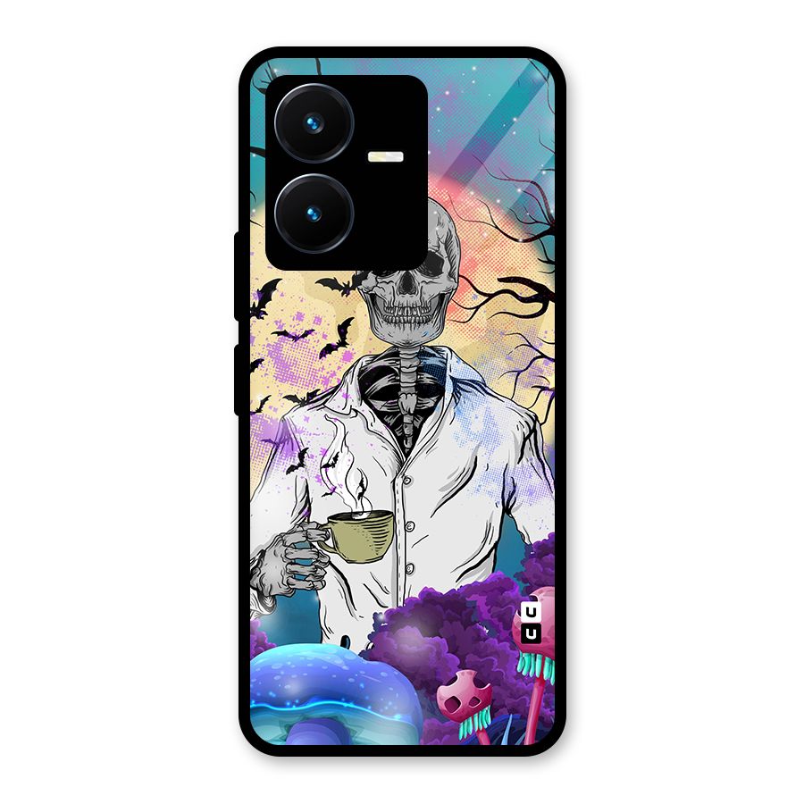 Morning Tea Skull Glass Back Case for Vivo Y22s
