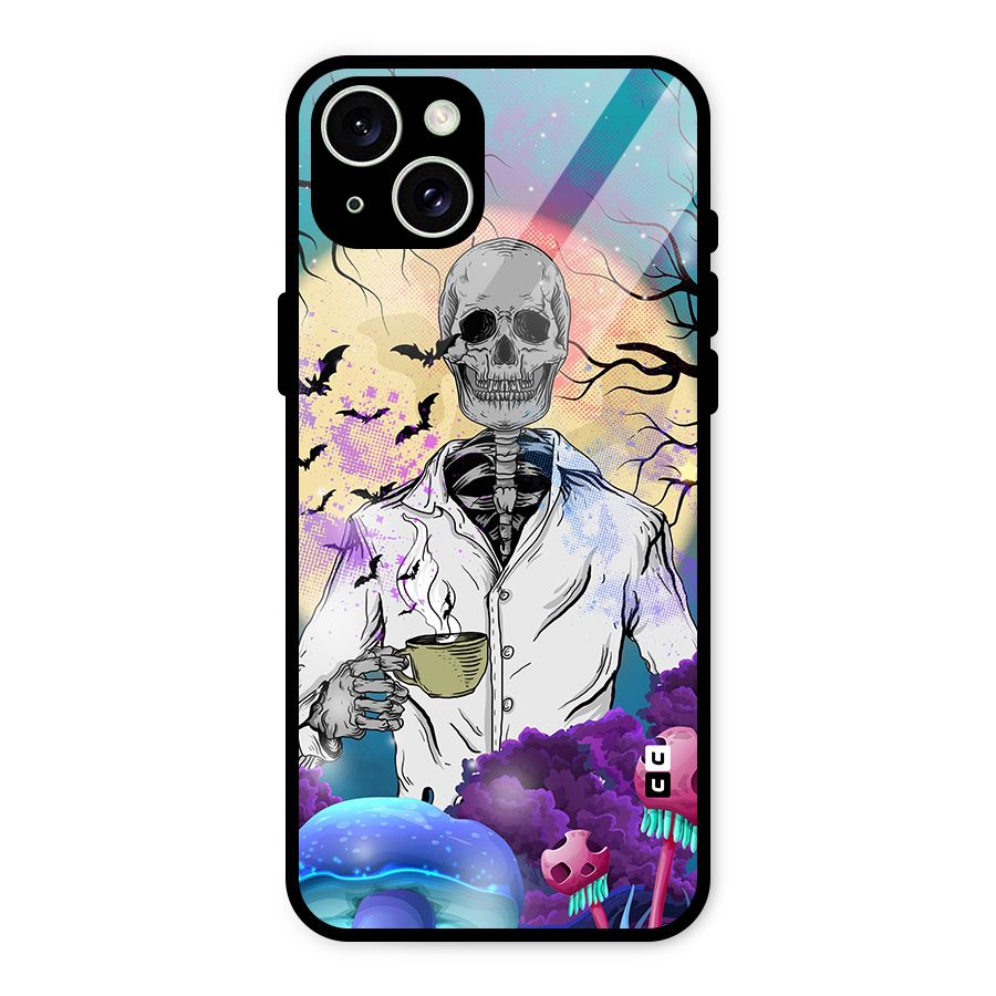 Morning Tea Skull Glass Back Case for iPhone 15 Plus