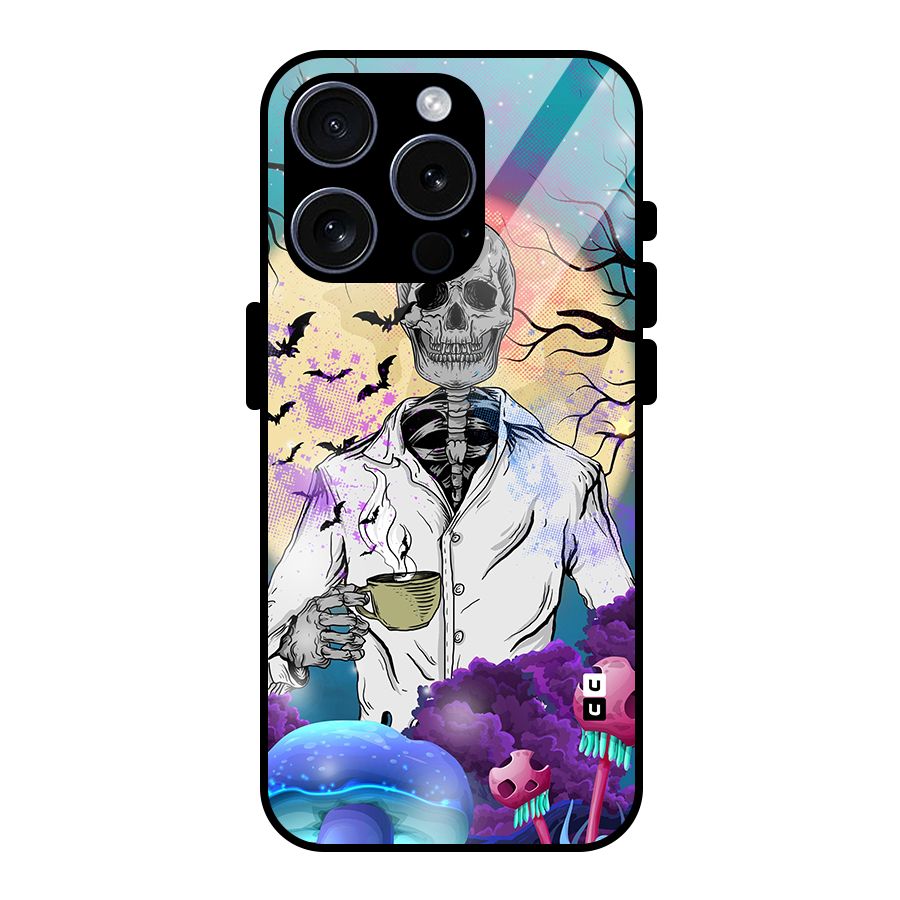 Morning Tea Skull Glass Back Case for iPhone 15 Pro