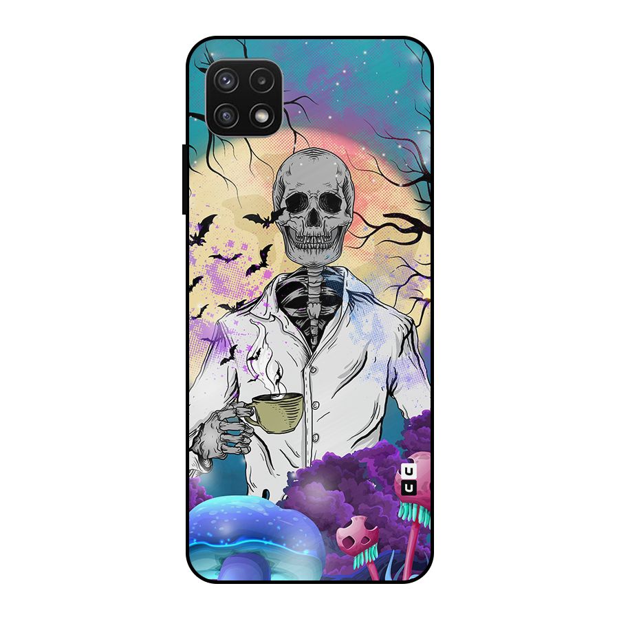Morning Tea Skull Metal Back Case for Galaxy A22 5G