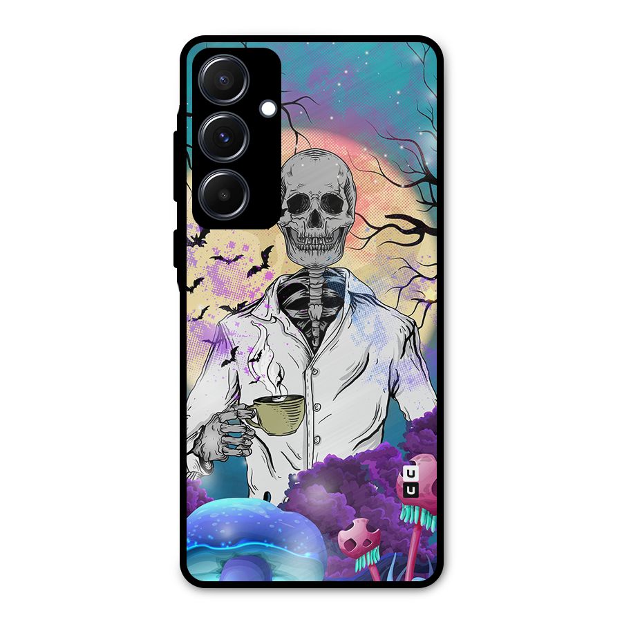Morning Tea Skull Metal Back Case for Galaxy A55