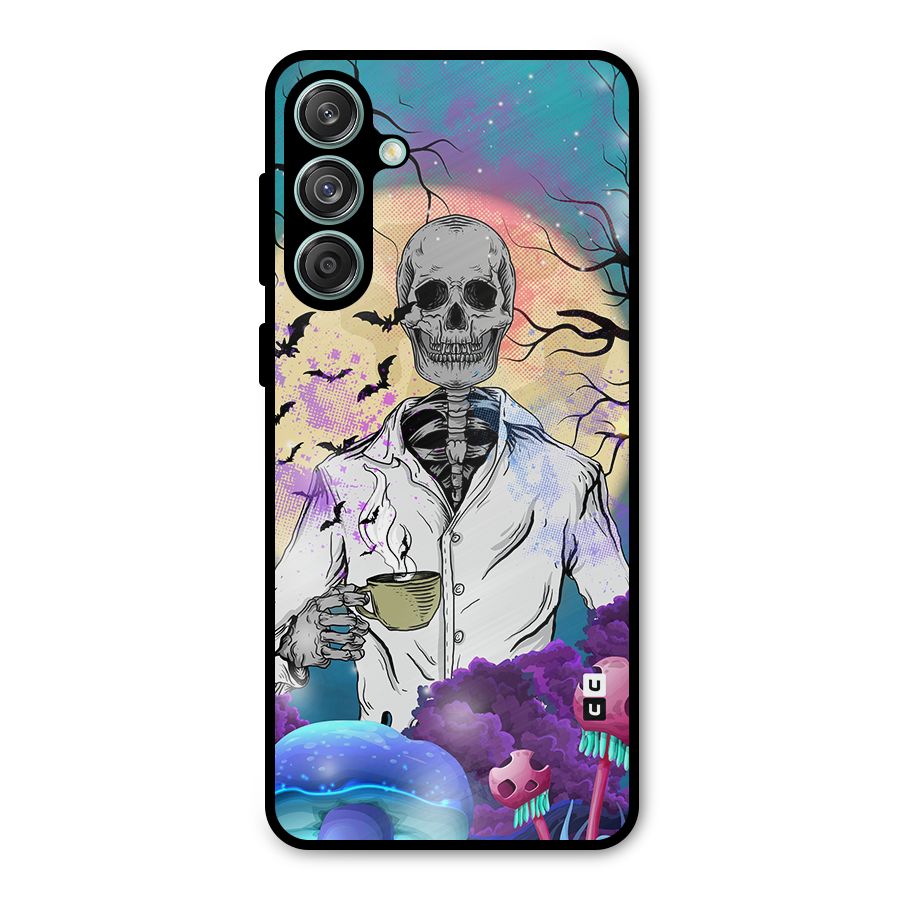 Morning Tea Skull Metal Back Case for Galaxy M55 5G