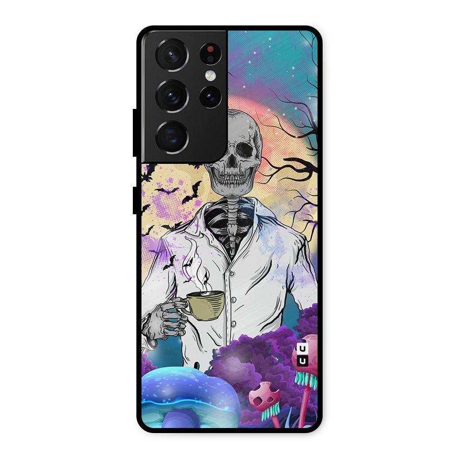 Morning Tea Skull Metal Back Case for Galaxy S21 Ultra 5G