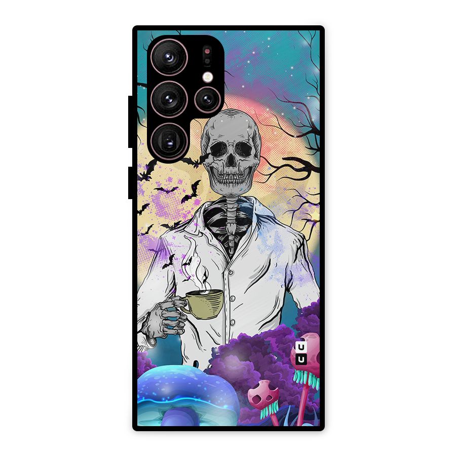 Morning Tea Skull Metal Back Case for Galaxy S22 Ultra 5G