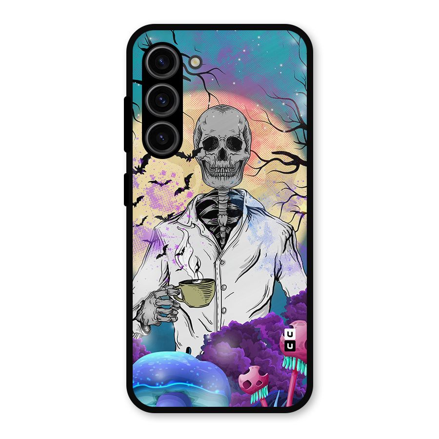 Morning Tea Skull Metal Back Case for Galaxy S23