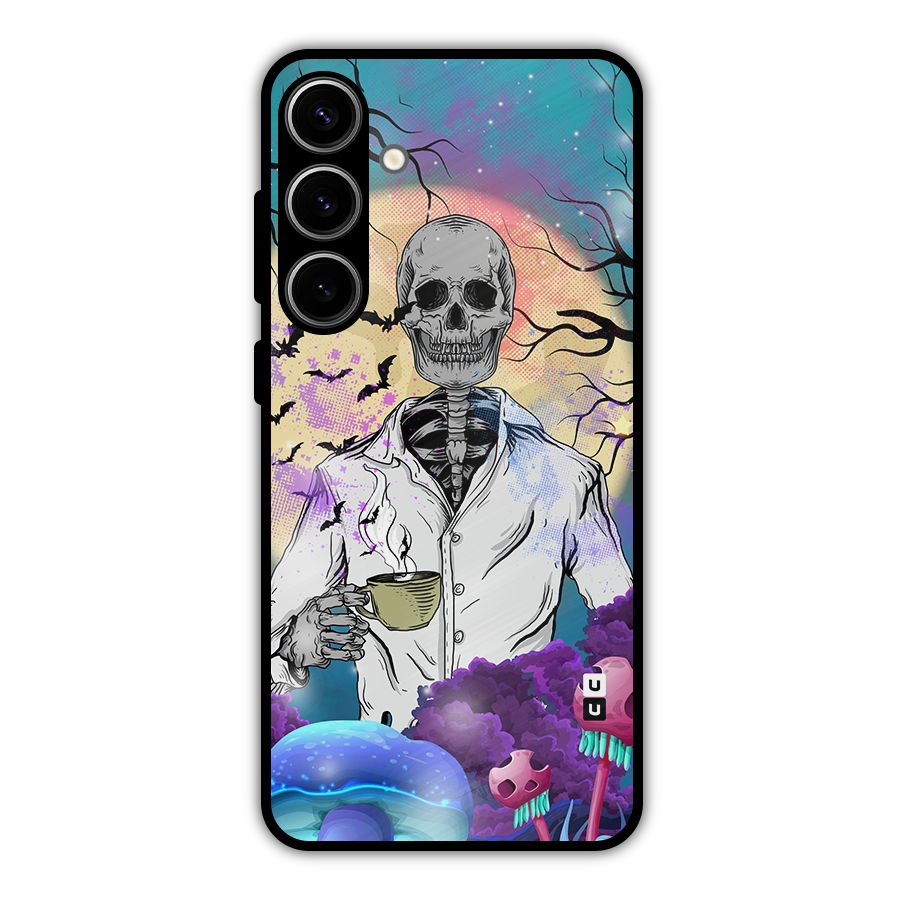 Morning Tea Skull Metal Back Case for Galaxy S24 Plus