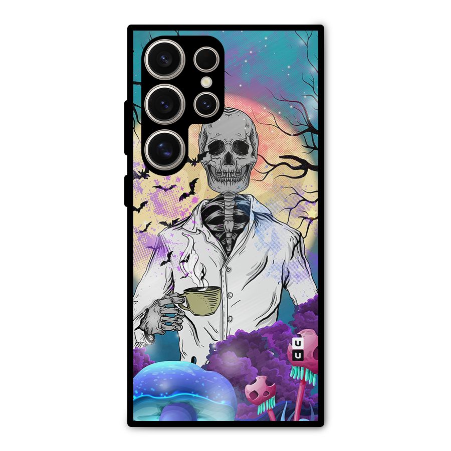 Morning Tea Skull Metal Back Case for Galaxy S24 Ultra