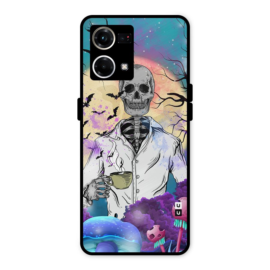 Morning Tea Skull Metal Back Case for Oppo F21s Pro 4G