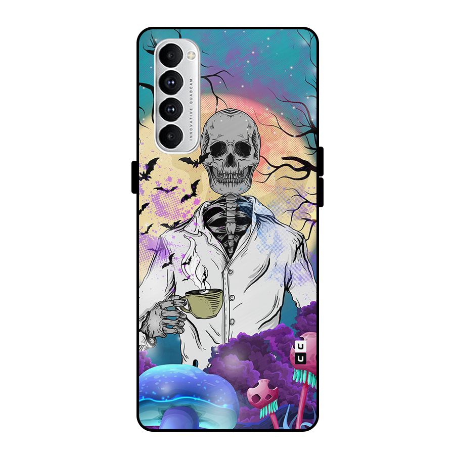 Morning Tea Skull Metal Back Case for Oppo Reno4 Pro