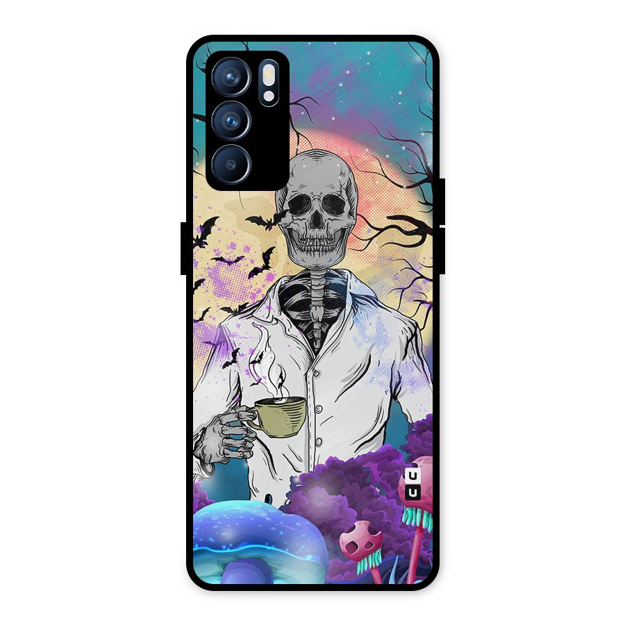 Morning Tea Skull Metal Back Case for Oppo Reno6 5G