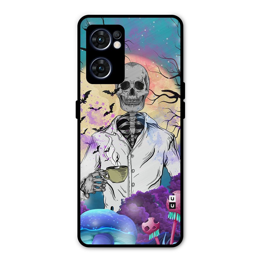 Morning Tea Skull Metal Back Case for Oppo Reno7 5G