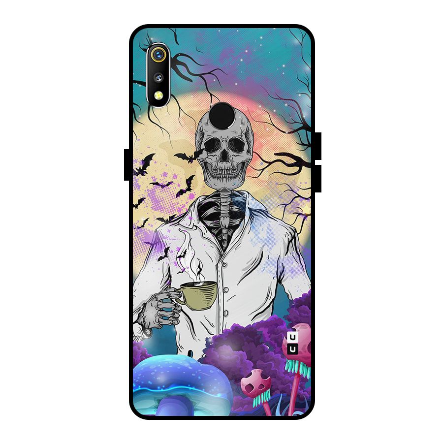 Morning Tea Skull Metal Back Case for Realme 3i