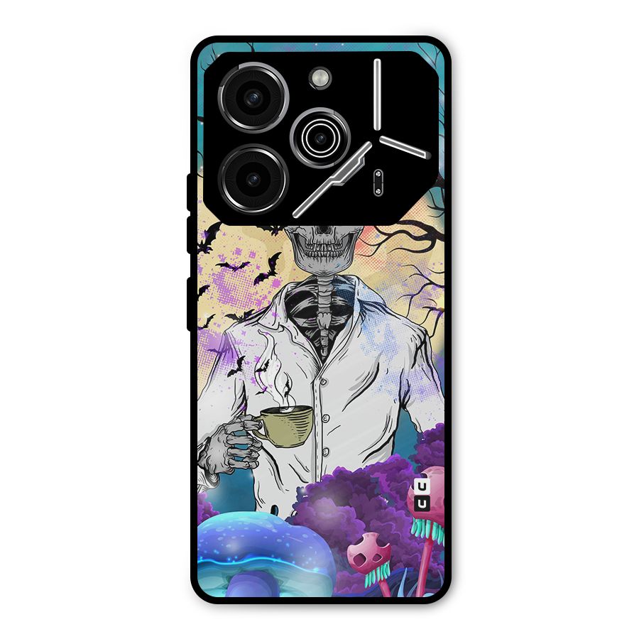 Morning Tea Skull Metal Back Case for Tecno Pova 6 Pro