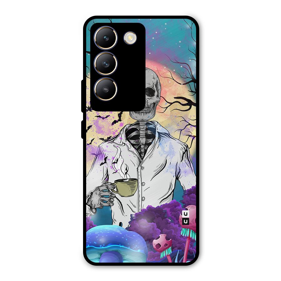 Morning Tea Skull Metal Back Case for Vivo T3 5G
