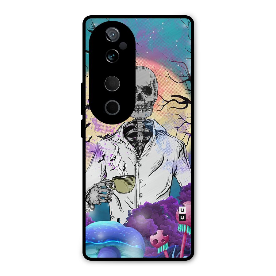Morning Tea Skull Metal Back Case for Vivo T3 Ultra