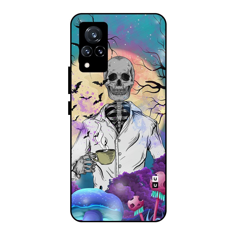 Morning Tea Skull Metal Back Case for Vivo V21 5G